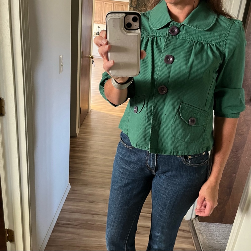 Fossil Green Cropped Button-Up Jacket